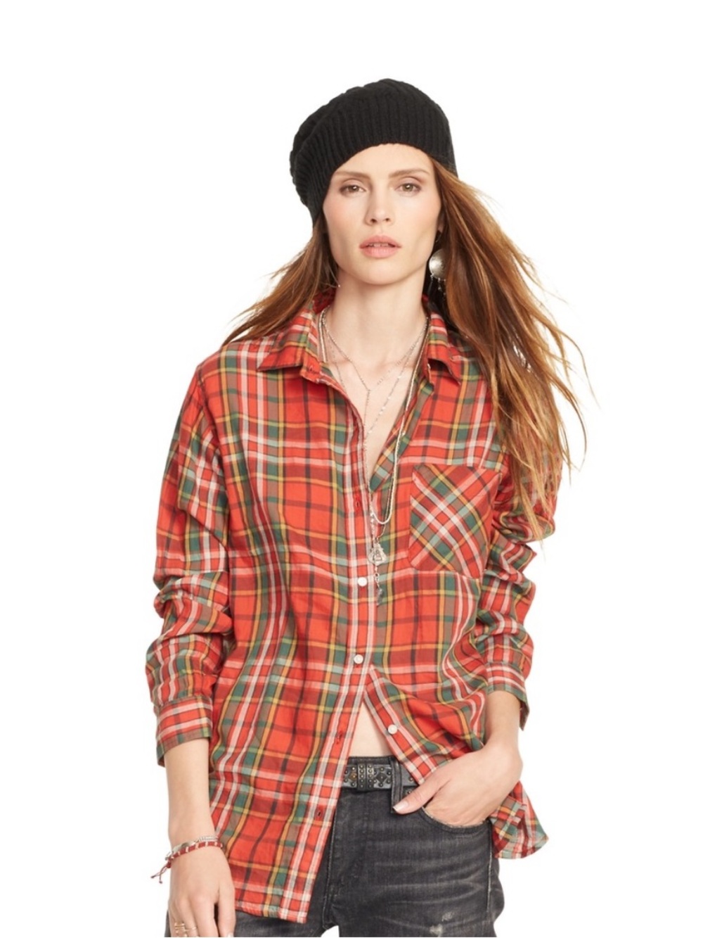 Denim & Supply Ralph Lauren Plaid Boyfriend Button Down Shirt Size Small Red